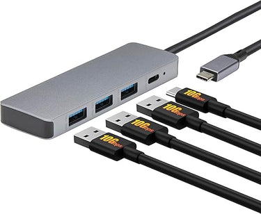 Amazon Basics Hub dock de USB 3.2/3.1, 2.ª gen., 10 Gb/s, USB C a 1 USB C / 3 USB A, compatible con Windows/Mac, Plata, Negro
